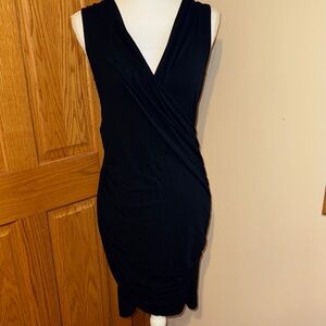 Ann Taylor Black Sleeveless Midi Dress with Ruched Sides